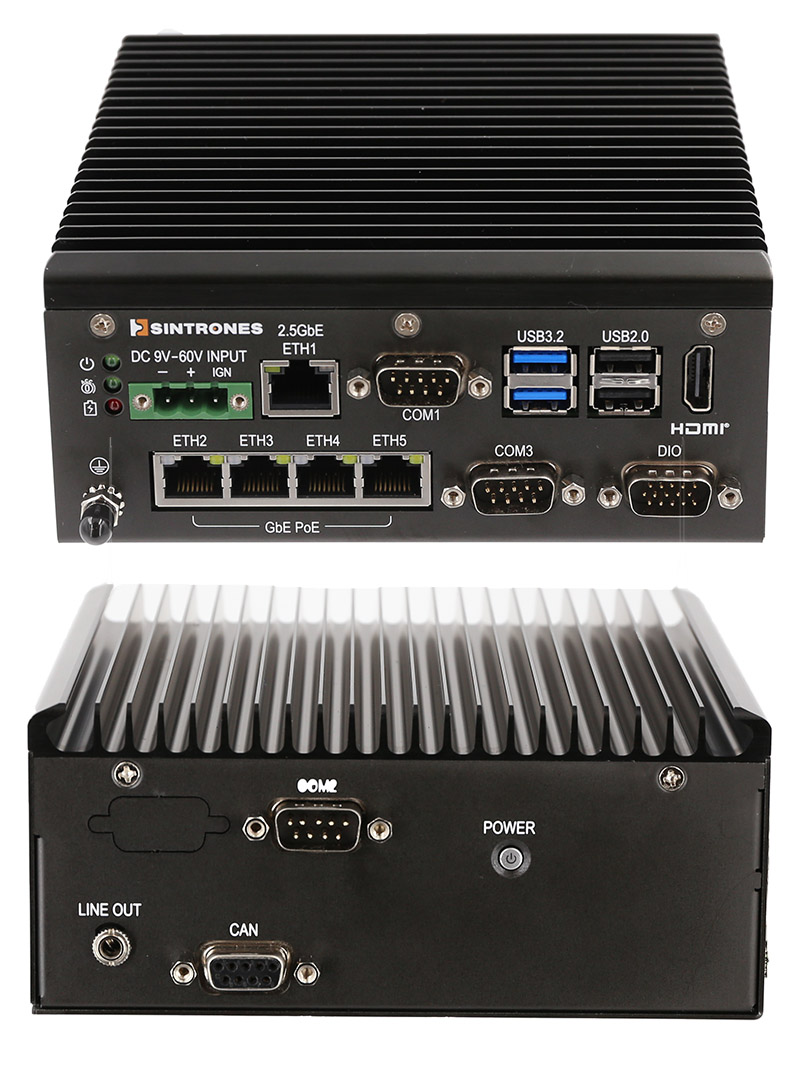 Sintrones VBOX-3132P-A8 (Intel Atom x7835RE, Fanless Rugged Edge Computer, <b>RJ45, 4x PoE</B>)